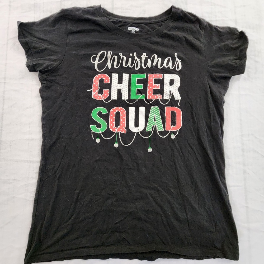 Christmas Cheer Squad Black Short Sleeve Cotton T-Shirt Women's XL